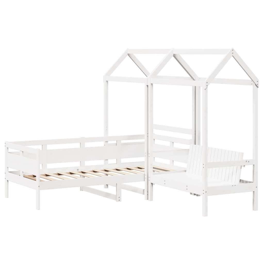 Set Dormeuse e Panca con Tetto Bianco 80x200cm Massello Pino