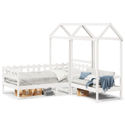 Set Dormeuse e Panca con Tetto Bianco 80x200cm Massello Pino
