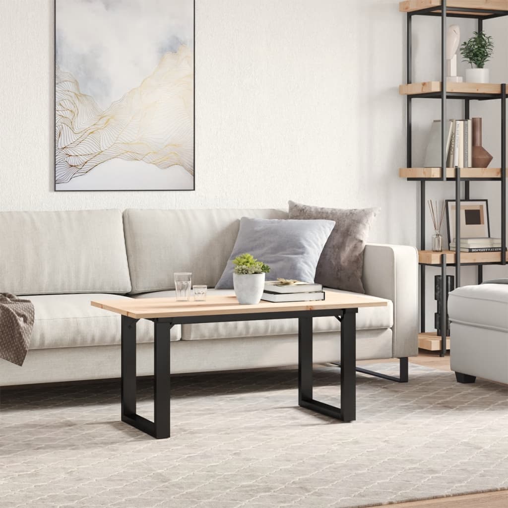 Tavolino Salotto Telaio a O 100x50x45cm Legno Pino e Acciaio