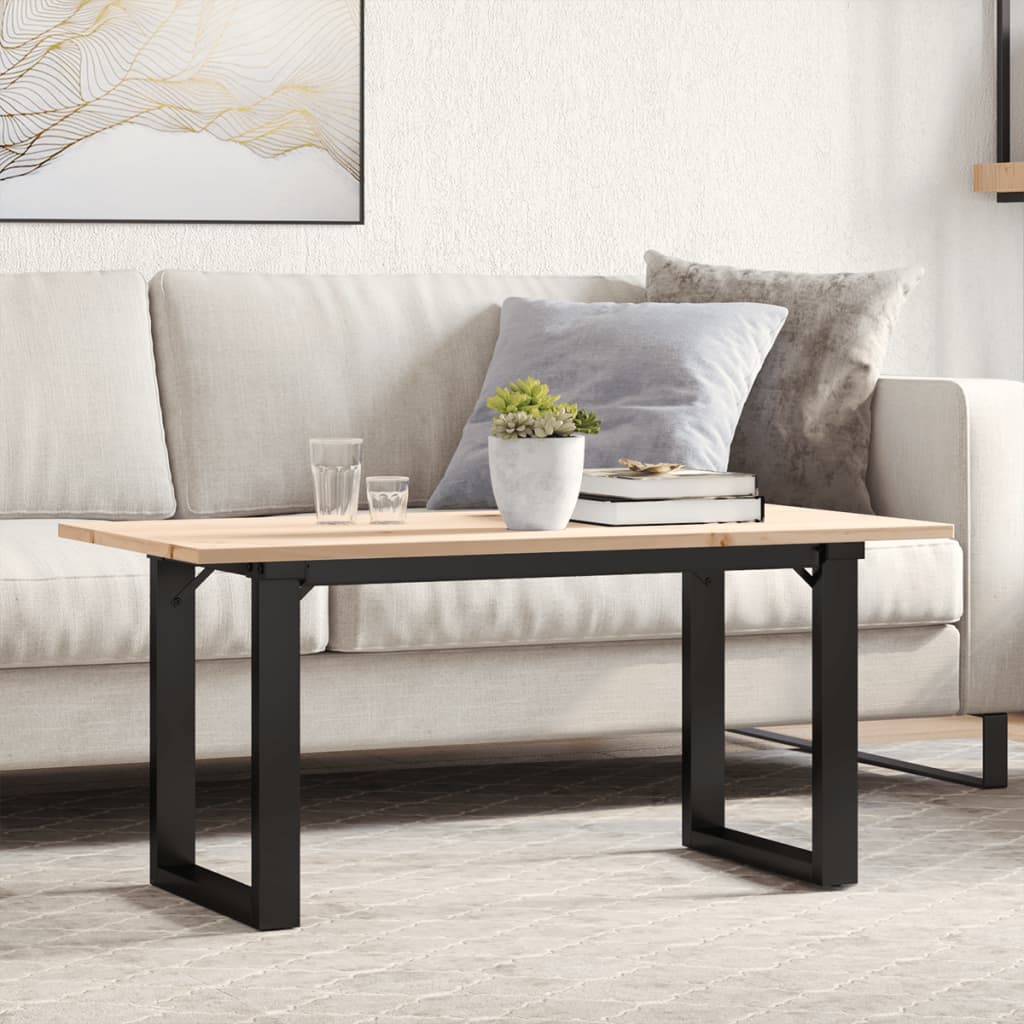 Tavolino Salotto Telaio a O 100x50x45cm Legno Pino e Acciaio