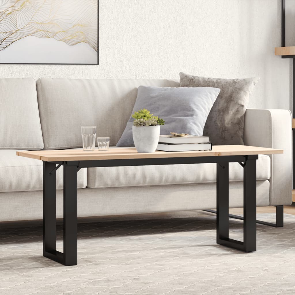 Tavolino Salotto Telaio a O 110x40x45cm Legno Pino e Acciaio