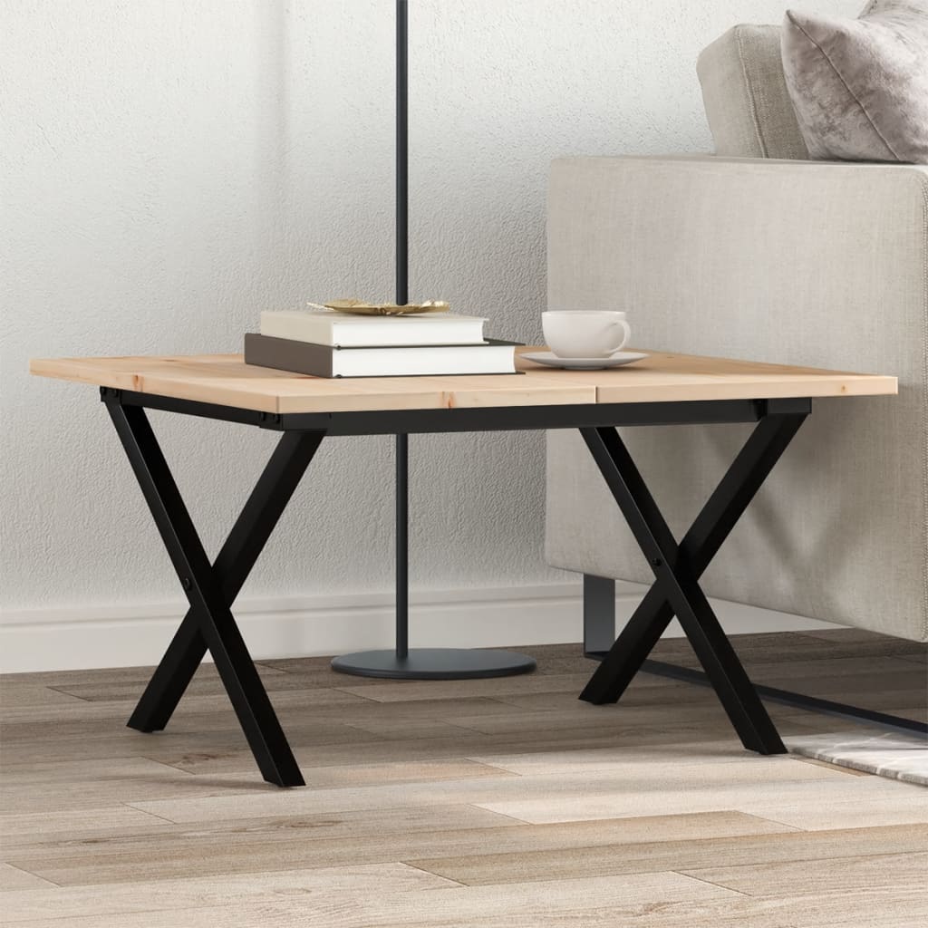 Tavolino da Salotto Telaio a X 60x60x40 cm Legno Pino e Acciaio