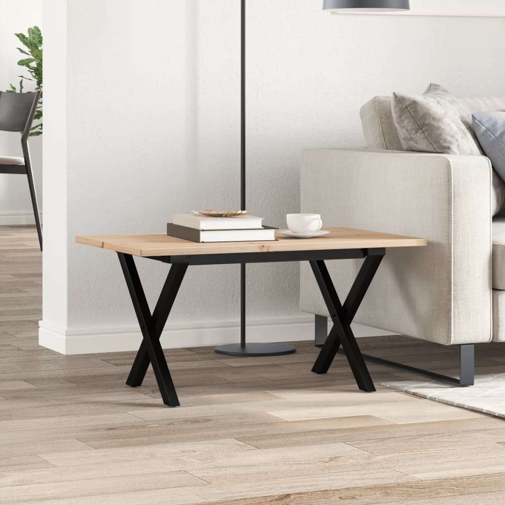Tavolino da Salotto Telaio a X 80x50x40 cm Legno Pino e Acciaio