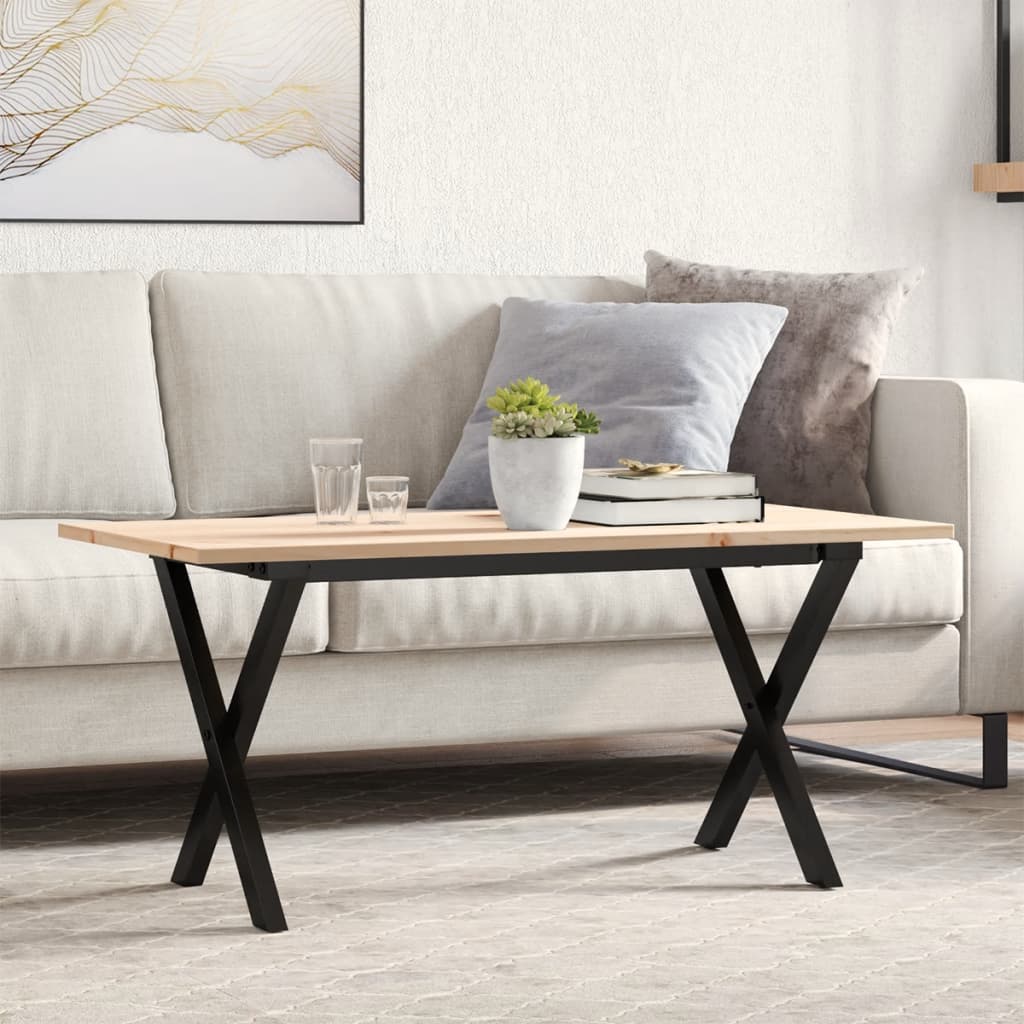 Tavolino da Salotto Telaio a X 90x40x45 cm Legno Pino e Acciaio
