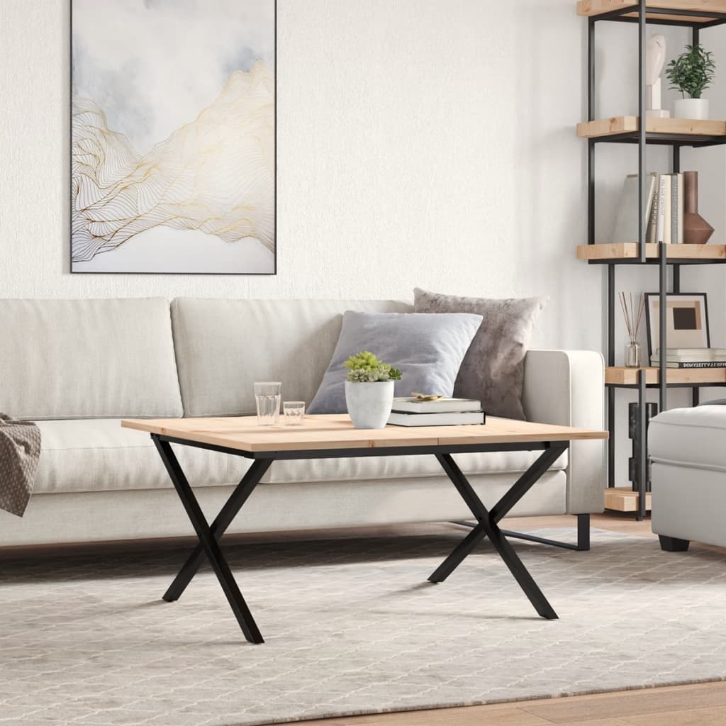 Tavolino da Salotto Telaio a X 90x90x45 cm Legno Pino e Acciaio