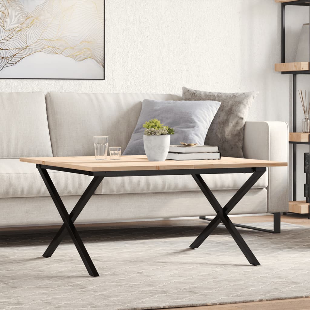Tavolino da Salotto Telaio a X 90x90x45 cm Legno Pino e Acciaio