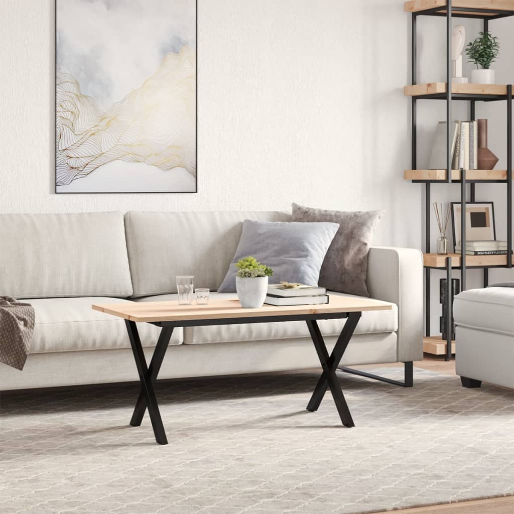 Tavolino Salotto Telaio a X 100x50x45 cm Legno Pino e Acciaio