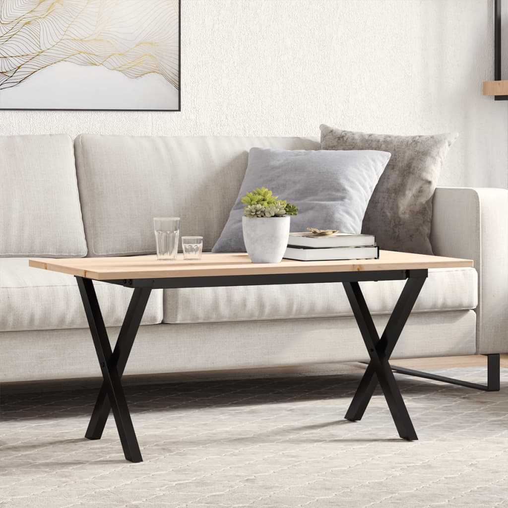 Tavolino Salotto Telaio a X 100x50x45 cm Legno Pino e Acciaio