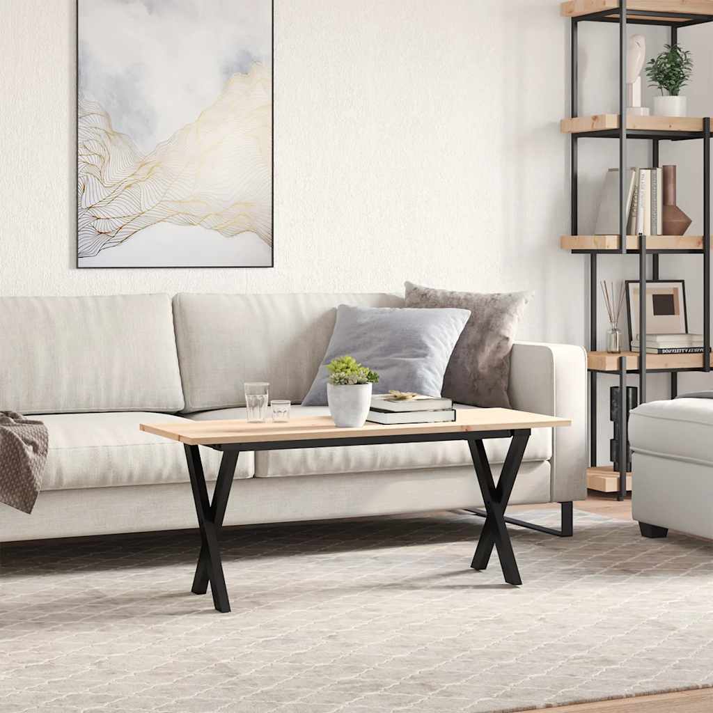 Tavolino Salotto Telaio a X 110x40x45 cm Legno Pino e Acciaio