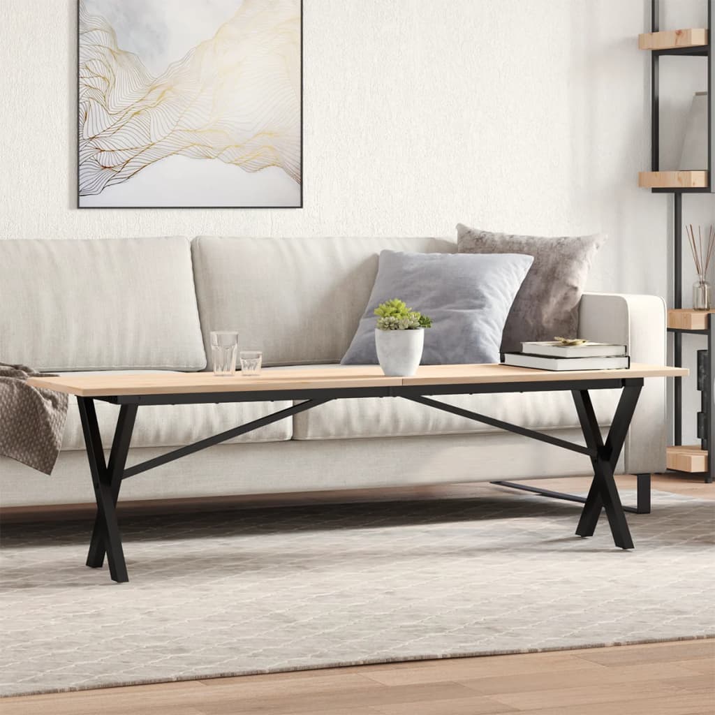 Tavolino Salotto Telaio a X 160x40x45 cm Legno Pino e Acciaio