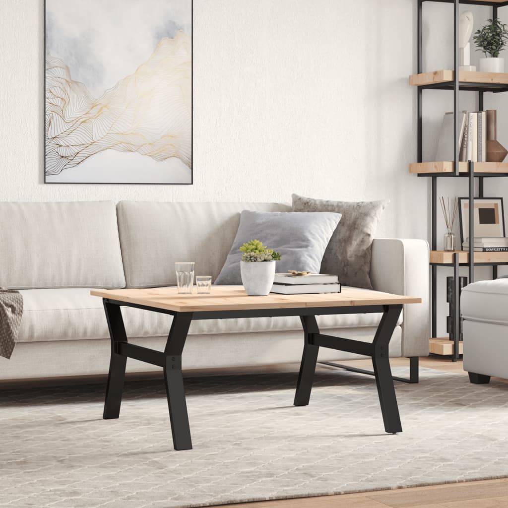 Tavolino da Salotto Telaio a Y 80x80x45 cm Legno Pino e Acciaio