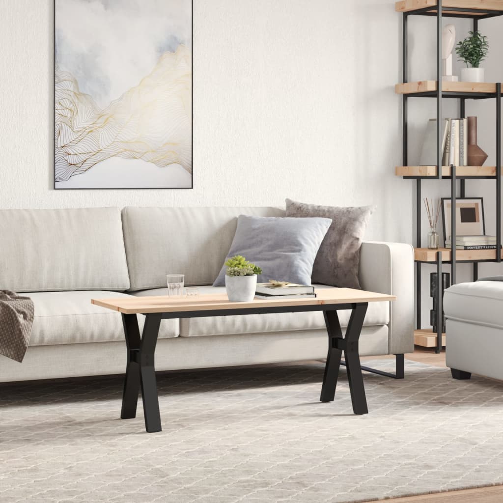 Tavolino Salotto Telaio a Y 110x40x45 cm Legno Pino e Acciaio