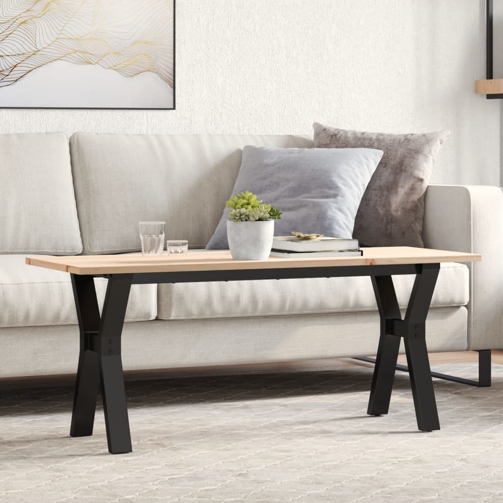 Tavolino Salotto Telaio a Y 110x40x45 cm Legno Pino e Acciaio