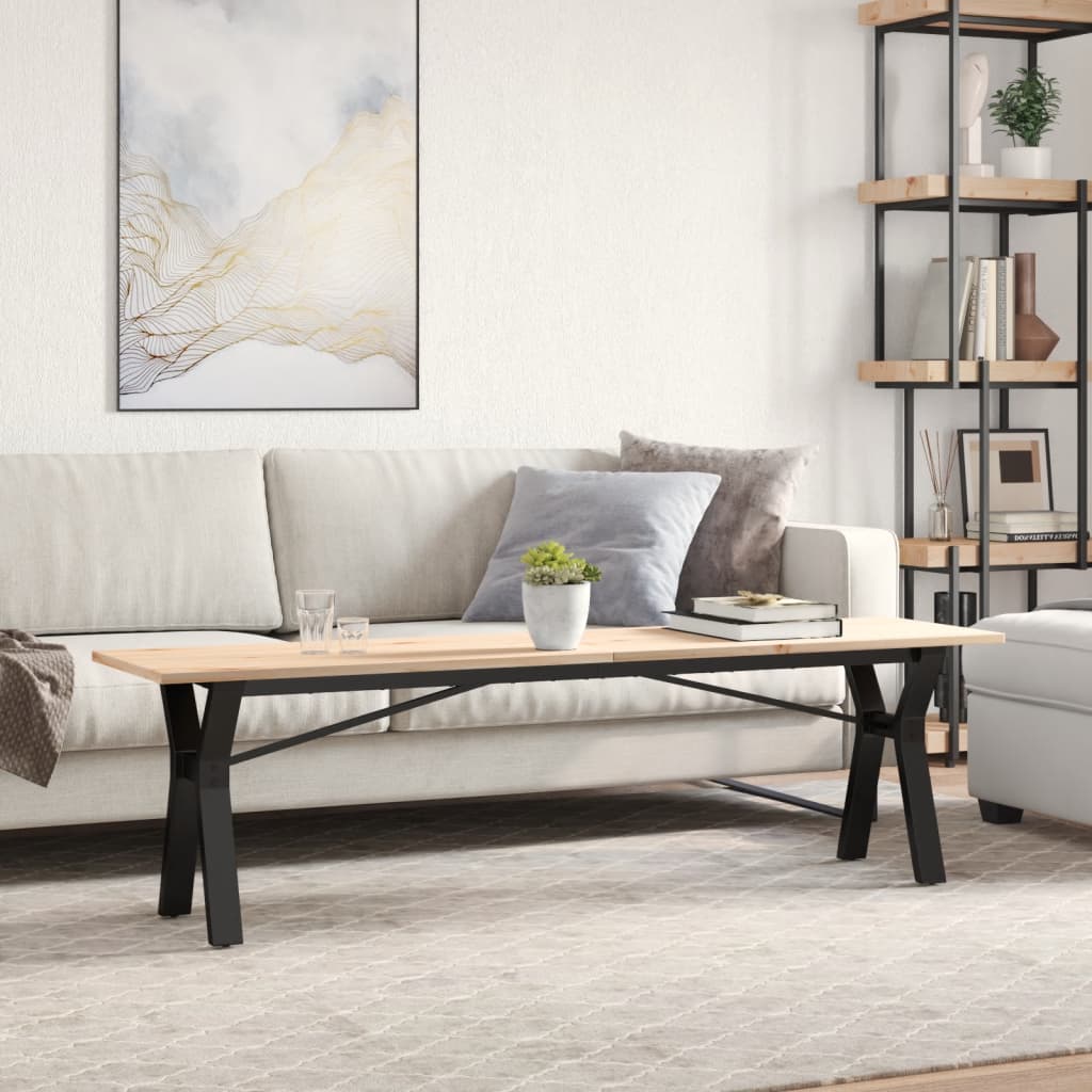 Tavolino Salotto Telaio a Y 160x40x45 cm Legno Pino e Acciaio