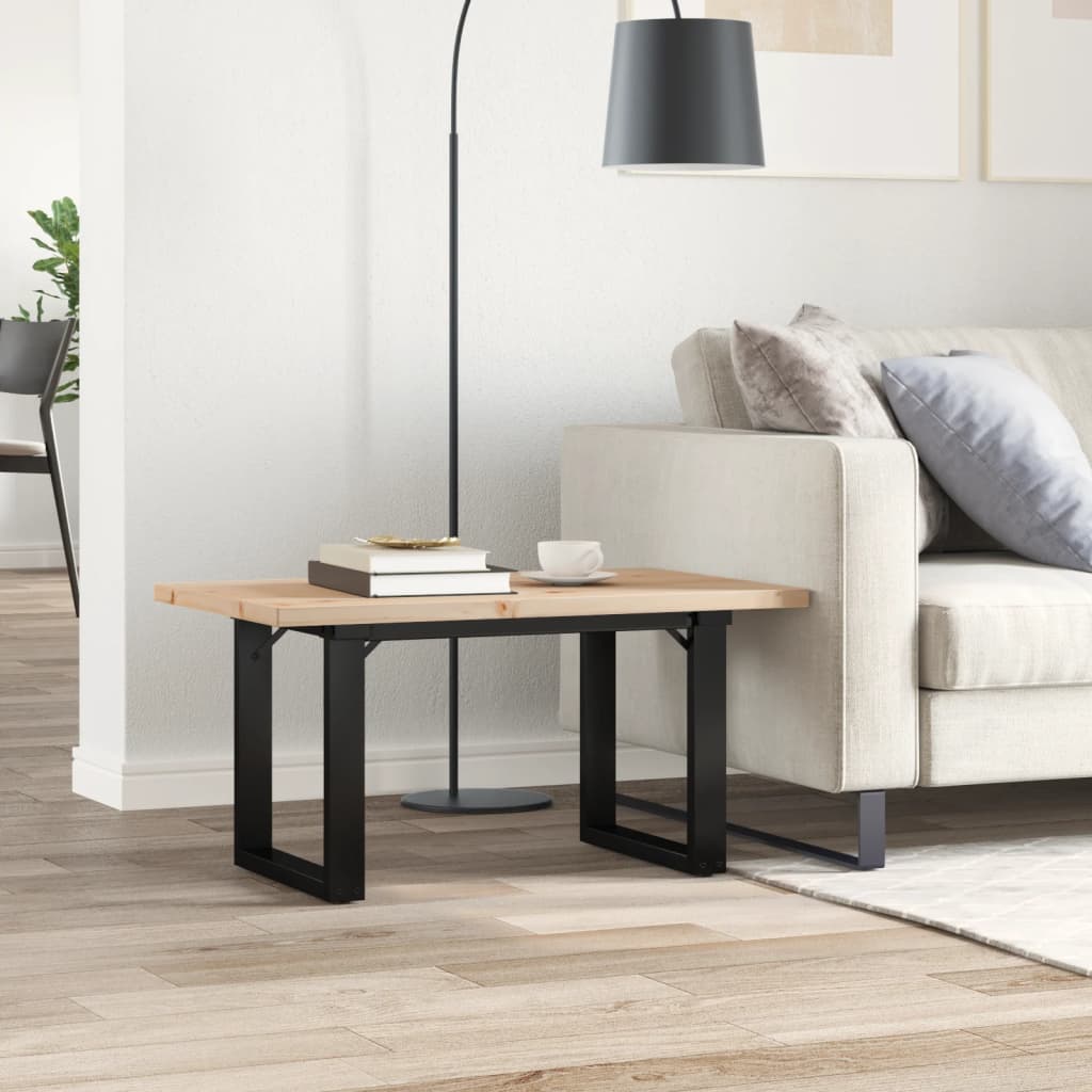 Tavolino Salotto Telaio a O 80x50x40,5cm Legno Pino e Acciaio