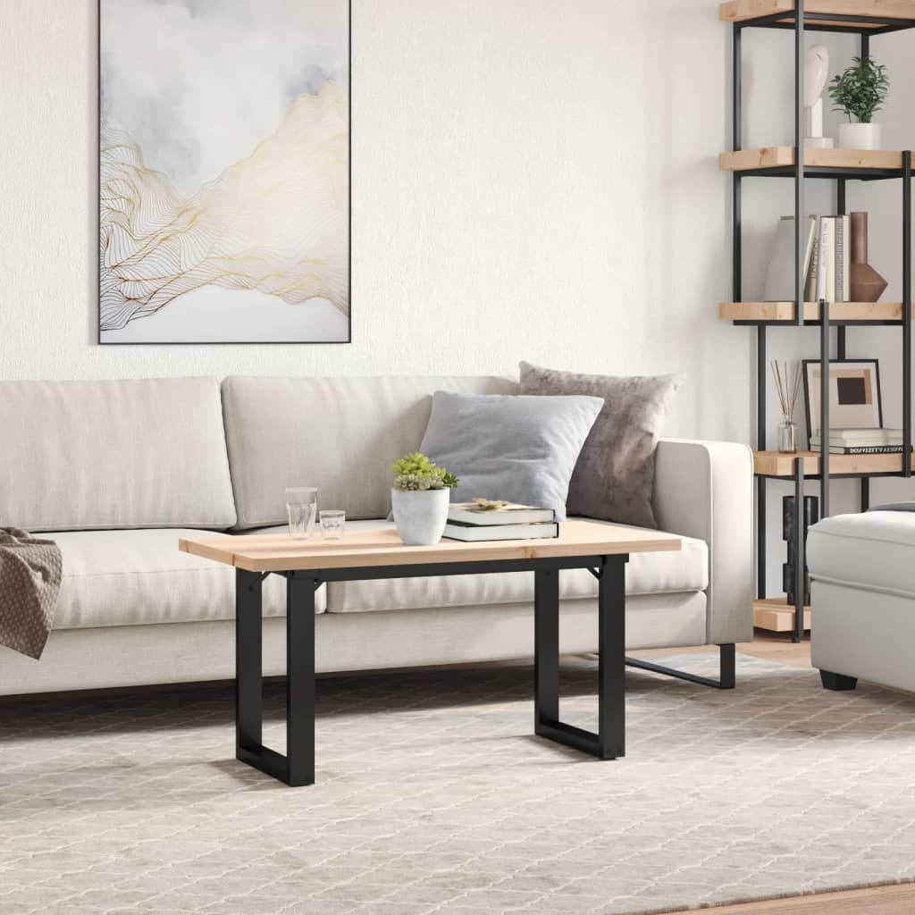 Tavolino Salotto Telaio a O 90x40x45,5cm Legno Pino e Acciaio