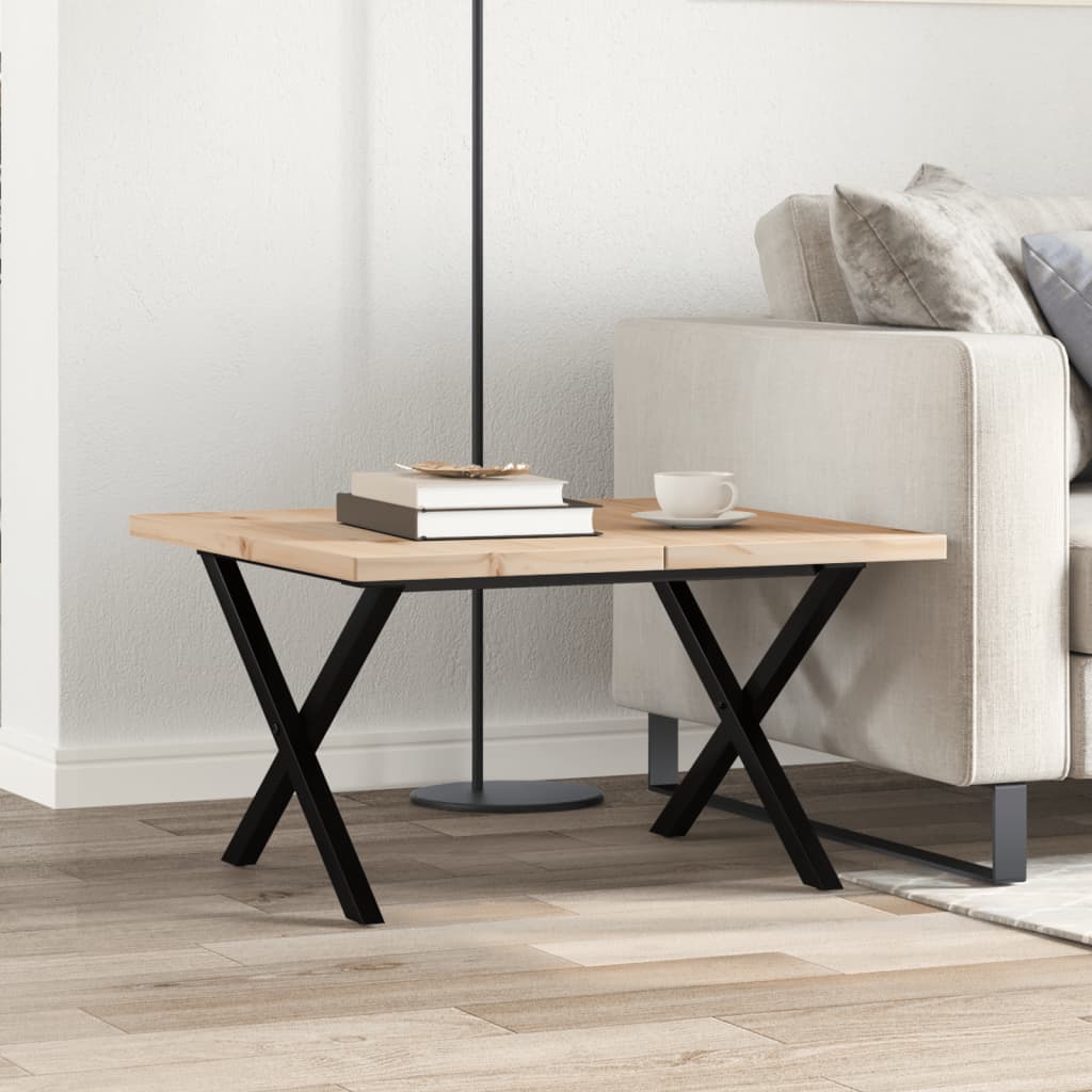 Tavolino Salotto Telaio a X 60x60x40,5 cm Legno Pino e Acciaio