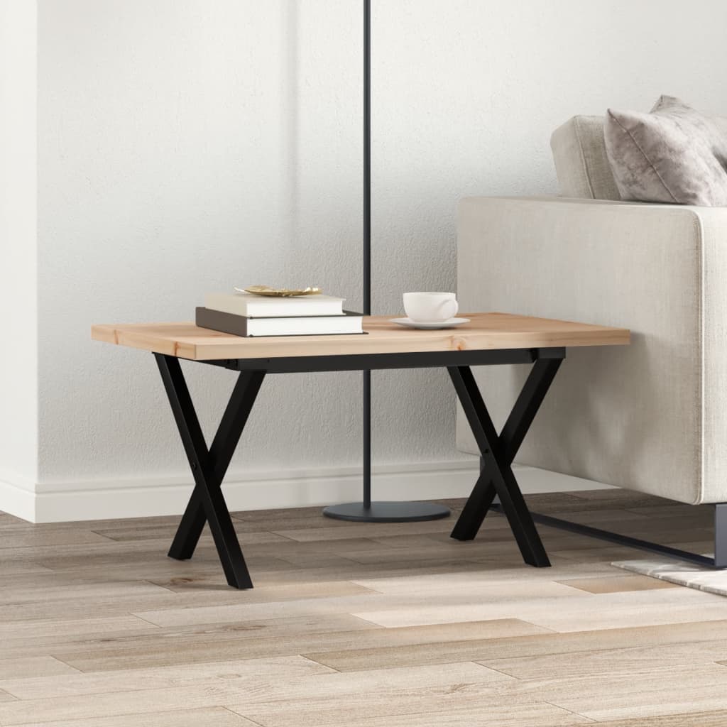 Tavolino Salotto Telaio a X 80x50x40,5 cm Legno Pino e Acciaio