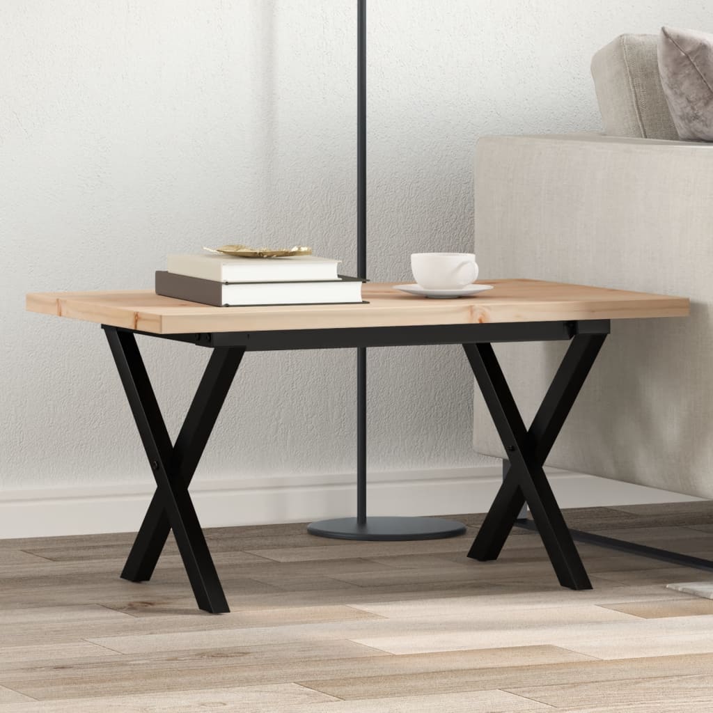 Tavolino Salotto Telaio a X 80x50x40,5 cm Legno Pino e Acciaio