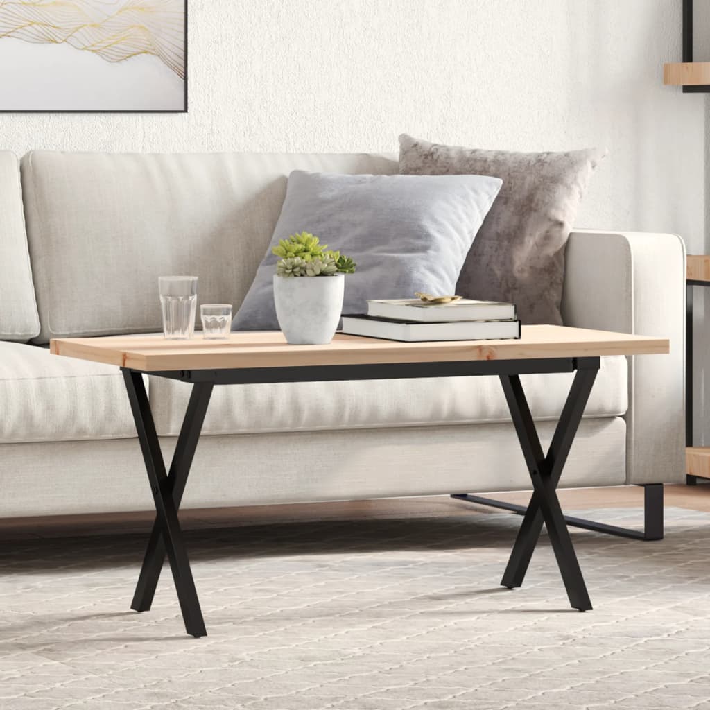 Tavolino Salotto Telaio a X 90x40x45,5 cm Legno Pino e Acciaio