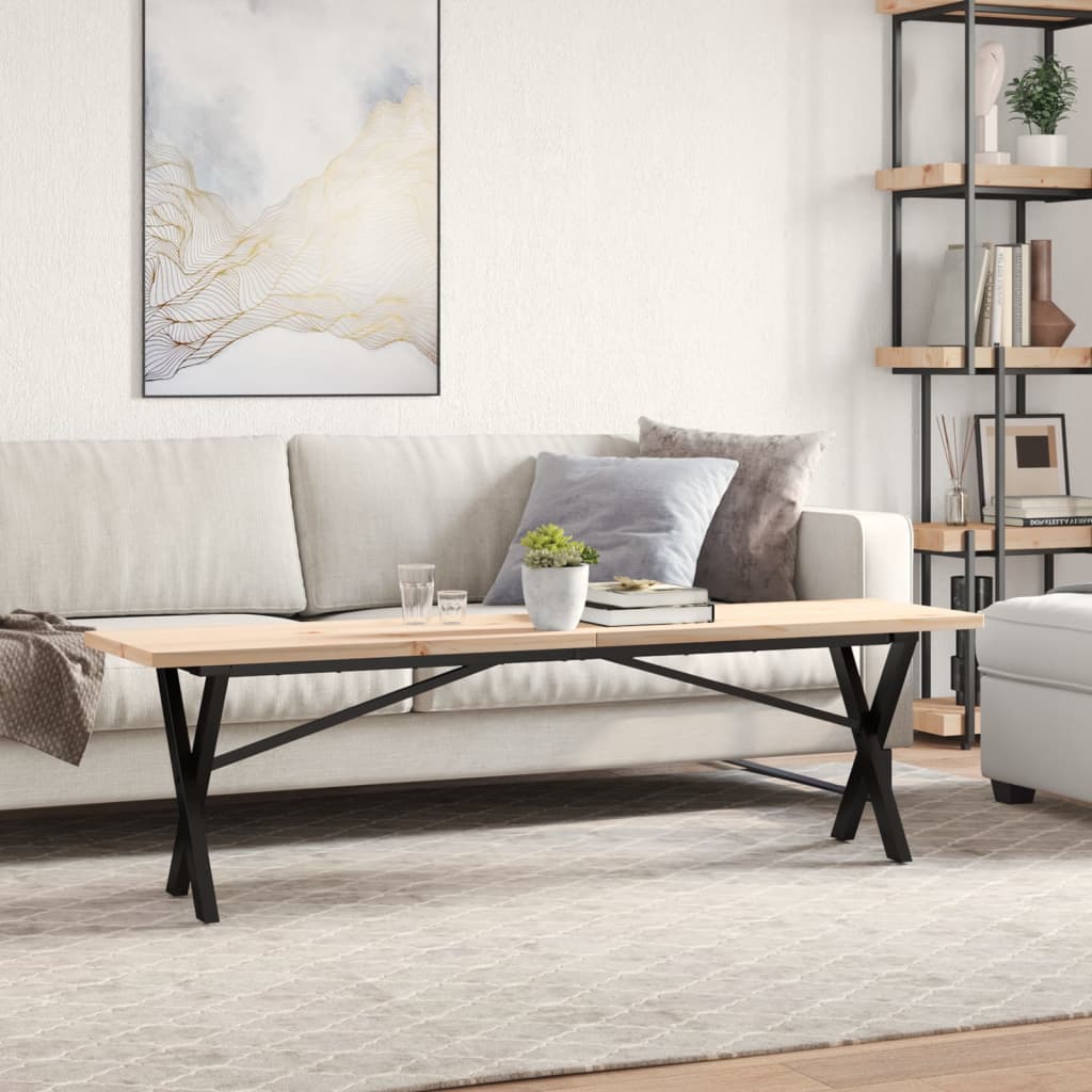 Tavolino Salotto Telaio a X 160x40x45,5 cm Legno Pino e Acciaio