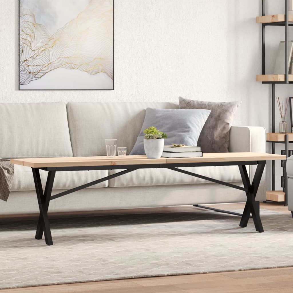 Tavolino Salotto Telaio a X 160x40x45,5 cm Legno Pino e Acciaio