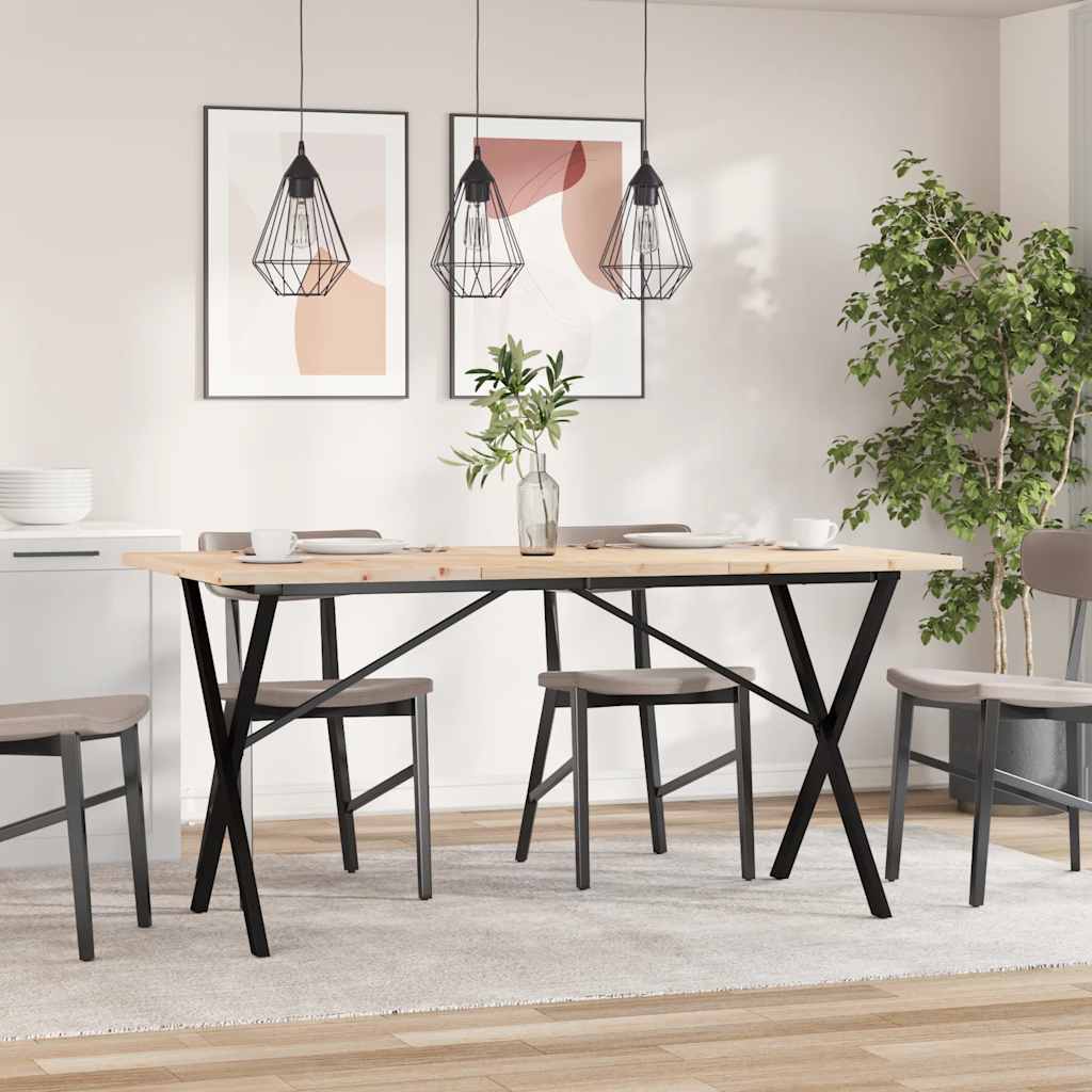 Tavolo da Pranzo Telaio a X 140x80x75,5 cm Legno Pino e Acciaio