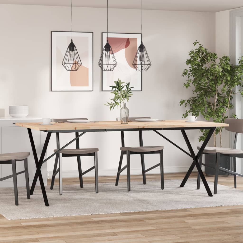 Tavolo Pranzo Telaio a X 200x100x75,5 cm Legno Pino e Acciaio