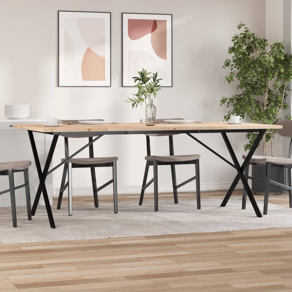 Tavolo Pranzo Telaio a X 200x100x75,5 cm Legno Pino e Acciaio