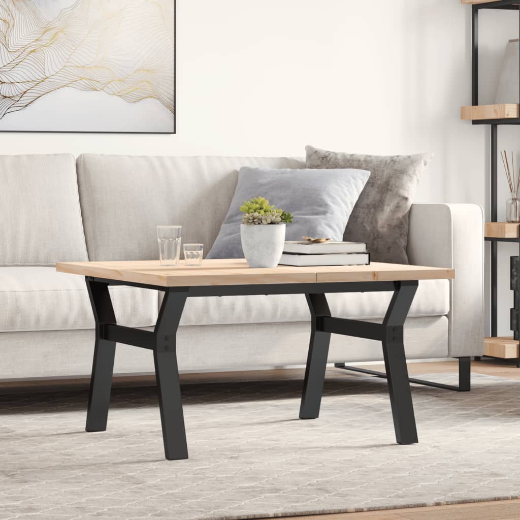 Tavolino Salotto Telaio a Y 80x80x45,5cm Legno Pino e Acciaio