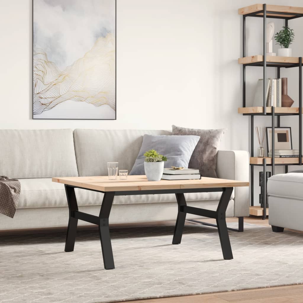 Tavolino Salotto Telaio a Y 90x90x45,5 cm Legno Pino e Acciaio