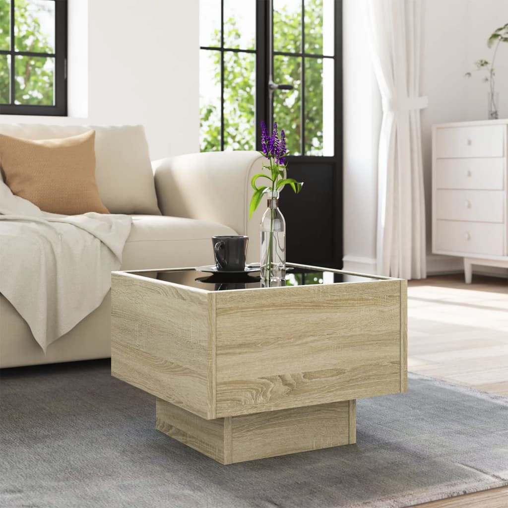 Tavolino con LED Rovere Sonoma 40x40x30 cm in Legno Multistrato