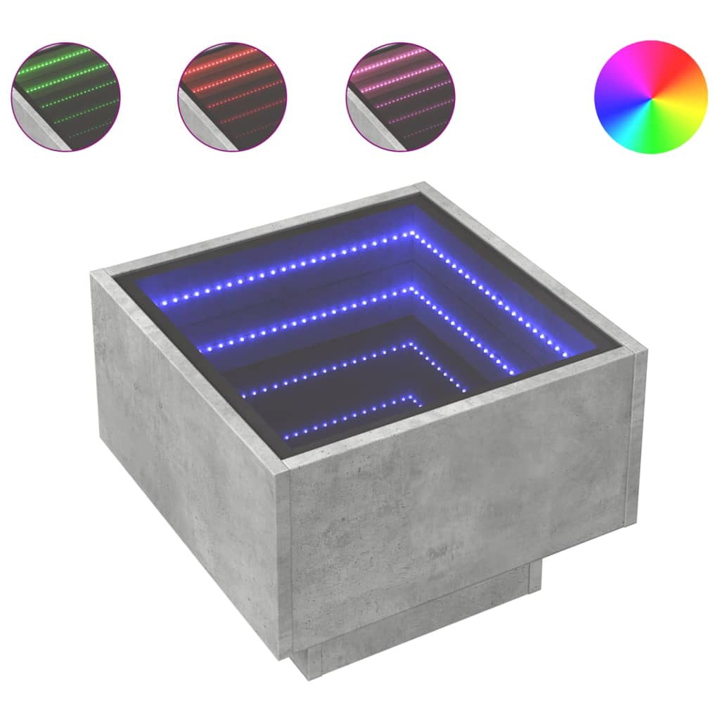 Tavolino con LED Grigio Cemento 40x40x30cm in Legno Multistrato