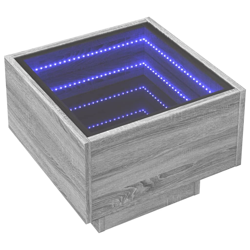 Tavolino con LED Grigio Sonoma 40x40x30 cm in Legno Multistrato