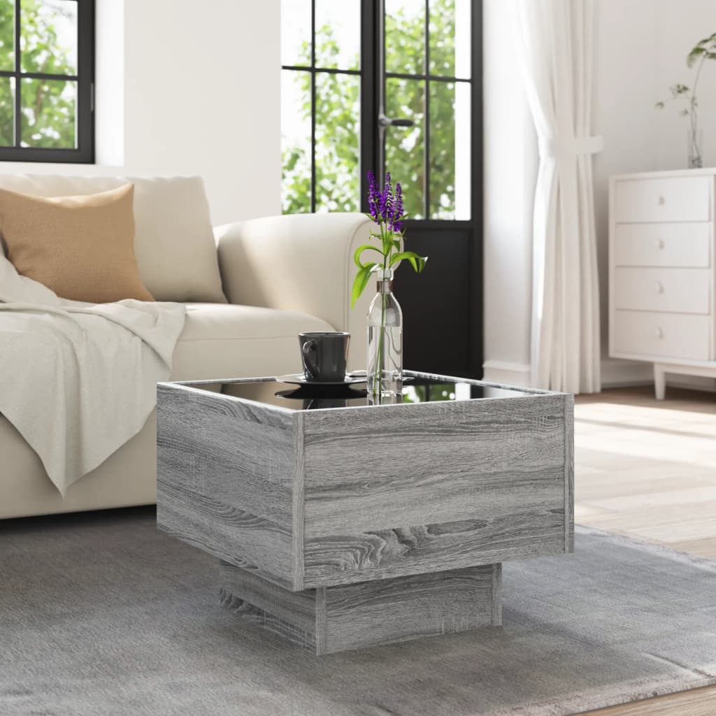 Tavolino con LED Grigio Sonoma 40x40x30 cm in Legno Multistrato