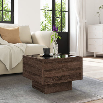 Tavolino con LED Rovere Marrone 40x40x30cm in Legno Multistrato