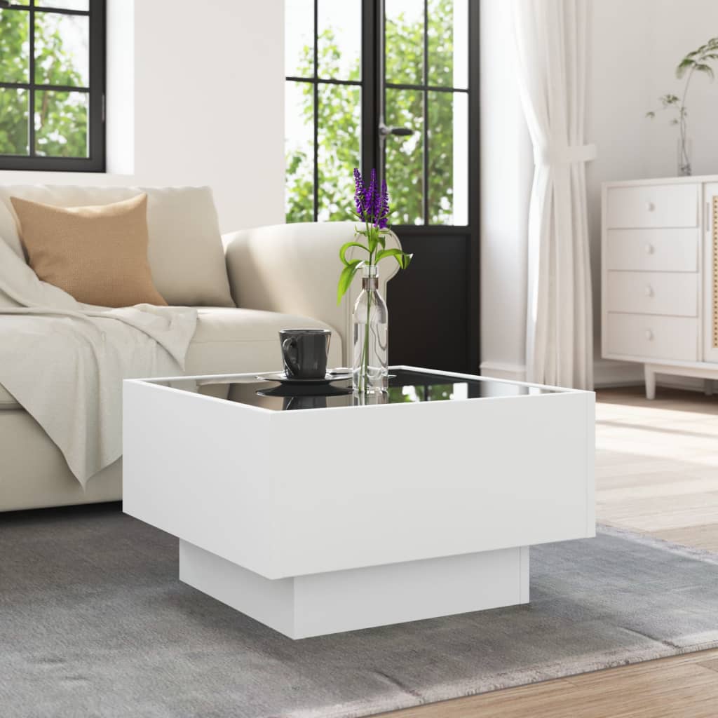 Tavolino Salotto con LED Bianco 50x50x30 cm Legno Multistrato