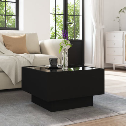 Tavolino Salotto con LED Nero 50x50x30 cm Legno Multistrato