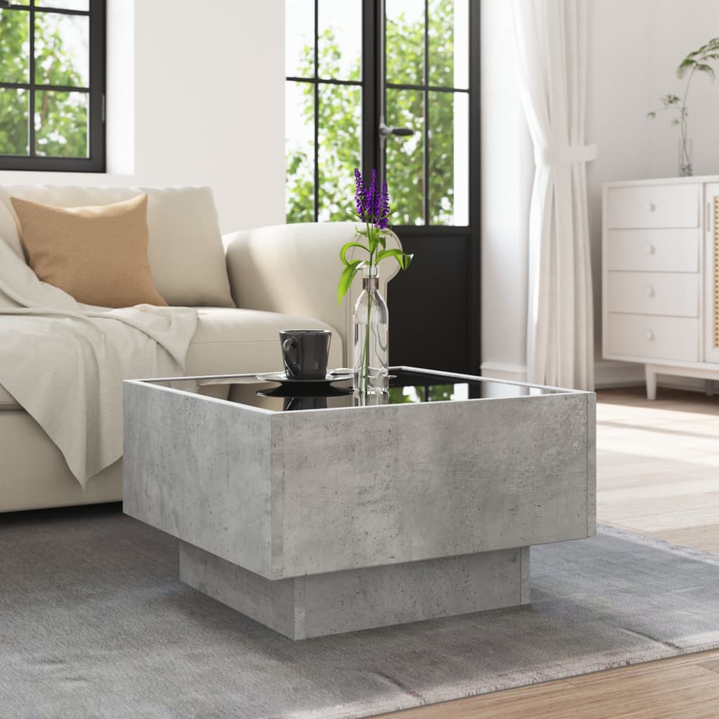Tavolino Salotto con LED Grigio Cemento 50x50x30 cm Multistrato