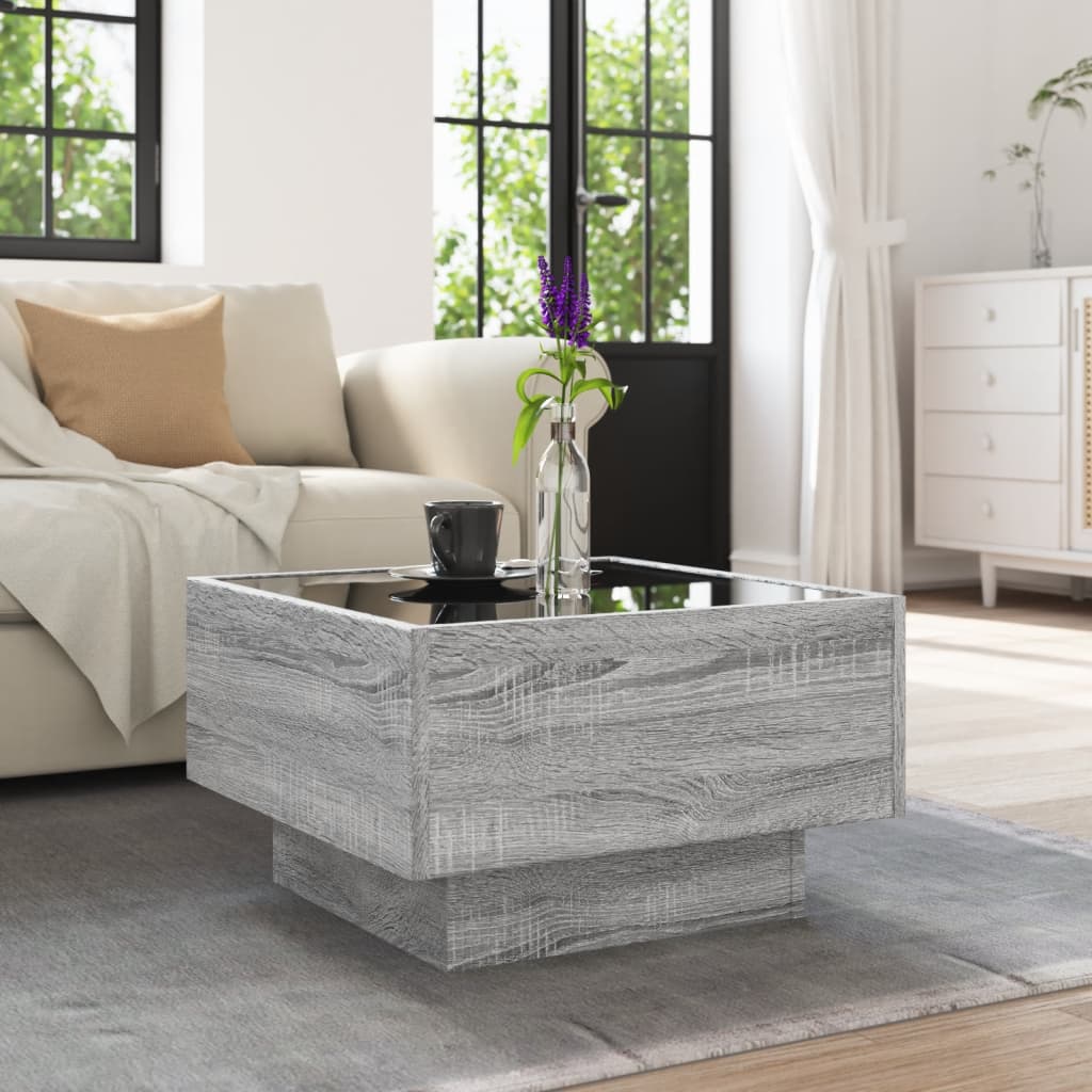 Tavolino Salotto con LED Grigio Sonoma 50x50x30 cm Multistrato