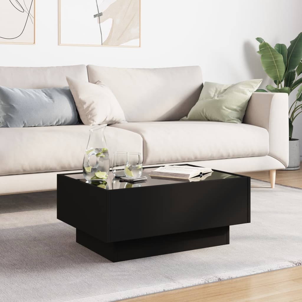 Tavolino Salotto con LED Nero 70x50x30 cm Legno Multistrato