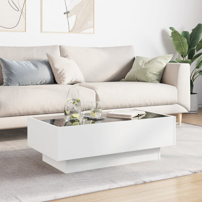 Tavolino Salotto con LED Bianco 90x50x30 cm Legno Multistrato