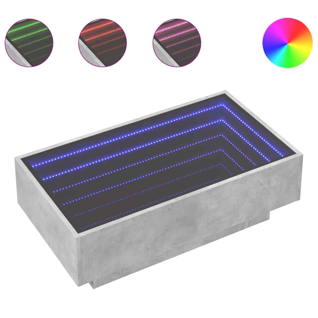 Tavolino Salotto con LED Grigio Cemento 90x50x30 cm Multistrato