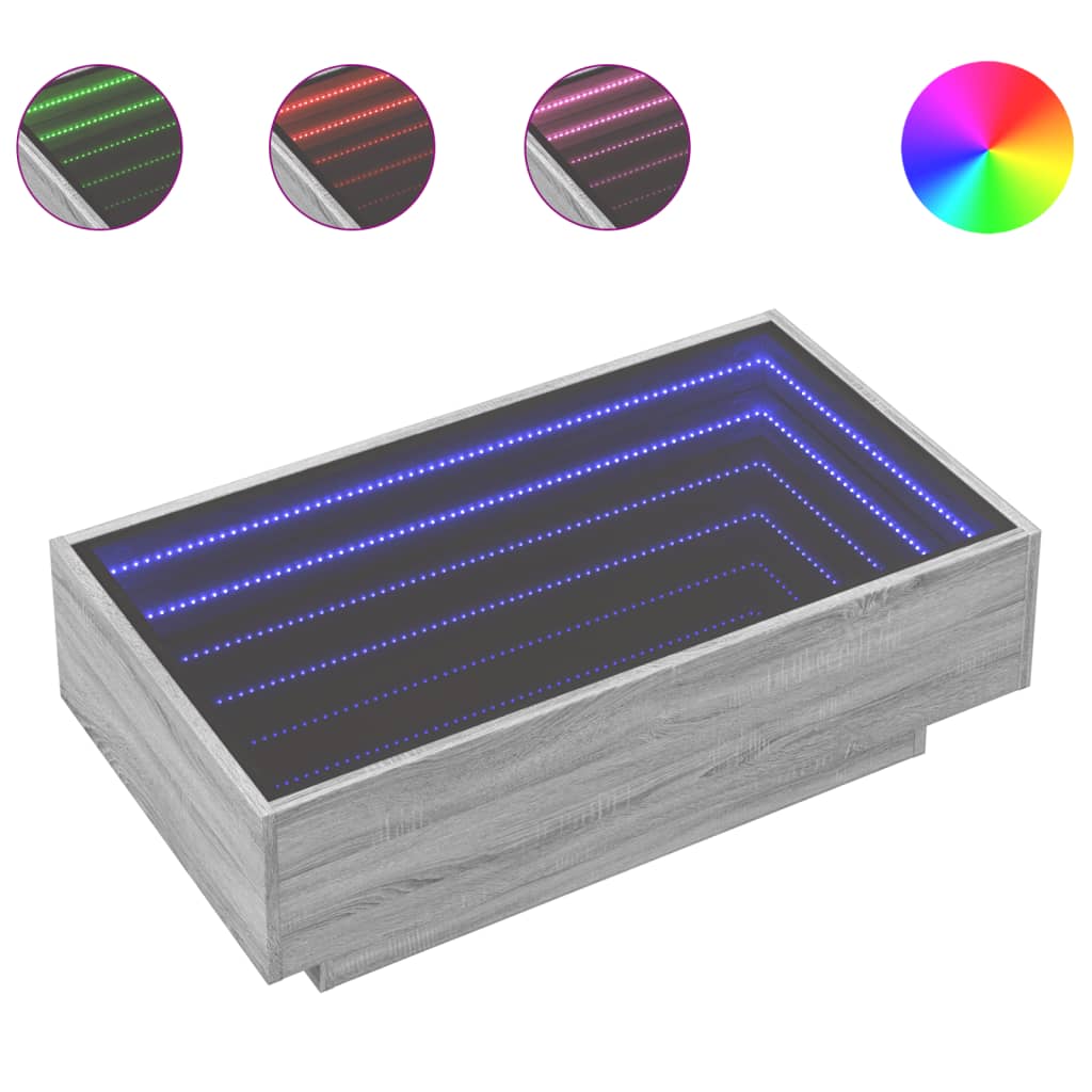 Tavolino Salotto con LED Grigio Sonoma 90x50x30 cm Multistrato