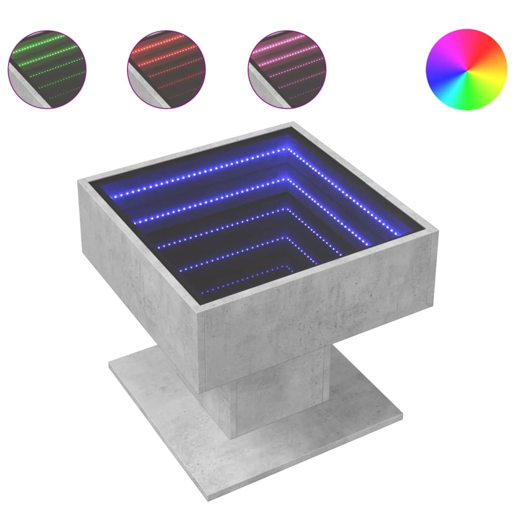 Tavolino Salotto con LED Grigio Cemento 50x50x45 cm Multistrato