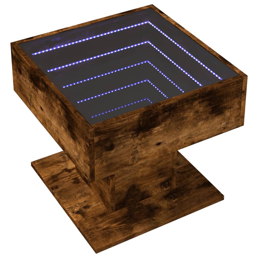 Tavolino Salotto con LED Rovere Fumo 50x50x45 cm Multistrato