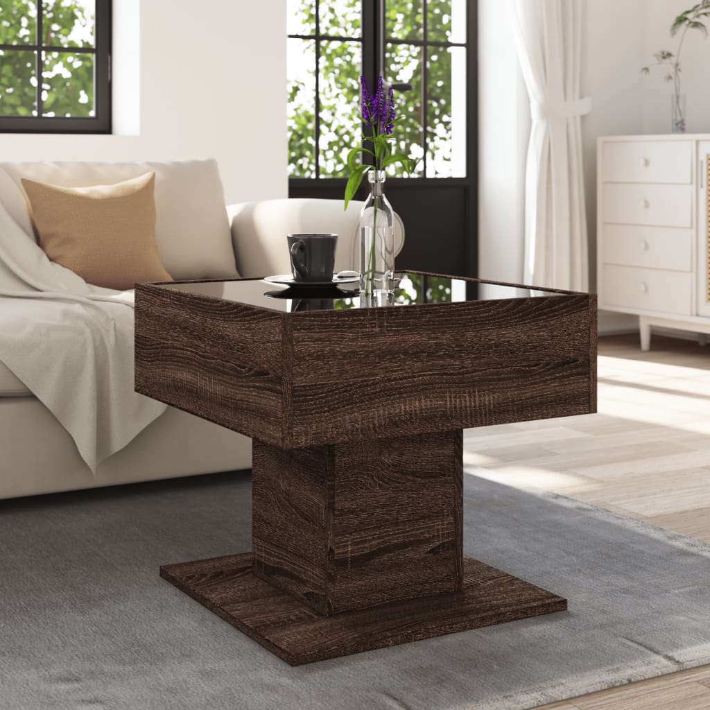 Tavolino Salotto con LED Rovere Marrone 50x50x45 cm Multistrato