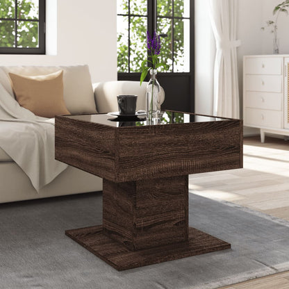 Tavolino Salotto con LED Rovere Marrone 50x50x45 cm Multistrato