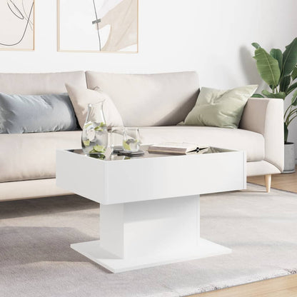 Tavolino Salotto con LED Bianco 70x50x45 cm Legno Multistrato