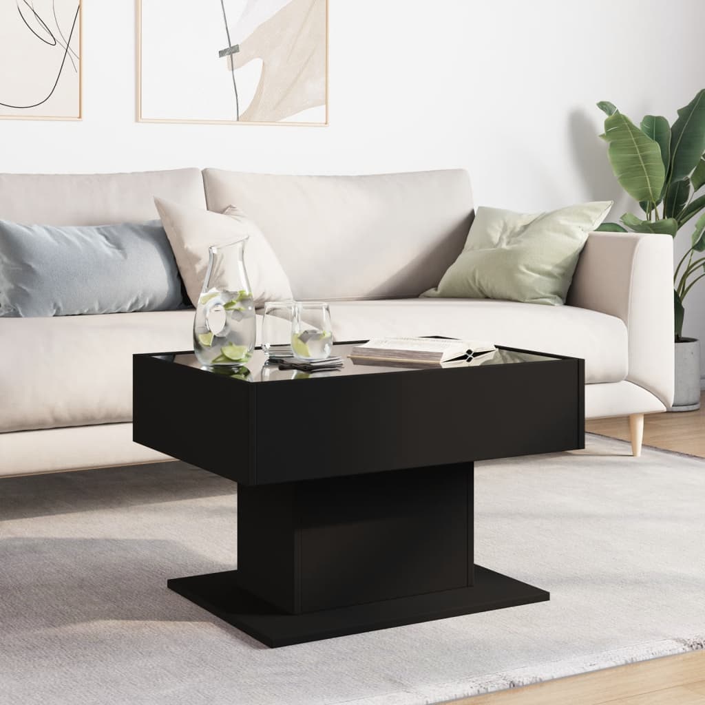 Tavolino Salotto con LED Nero 70x50x45 cm Legno Multistrato